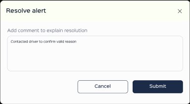 Resolve alert, reason entered